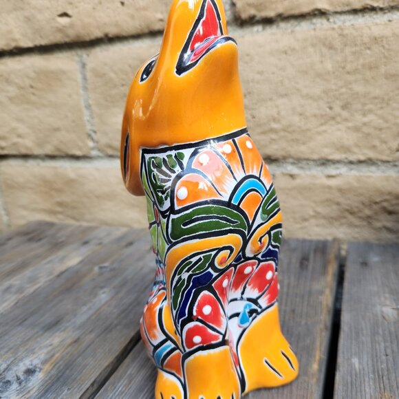 9" H, Apricot Wolf Fox Dog Talavera Pottery Ceramic Statue Statue Home Decor - Picture 4 of 4